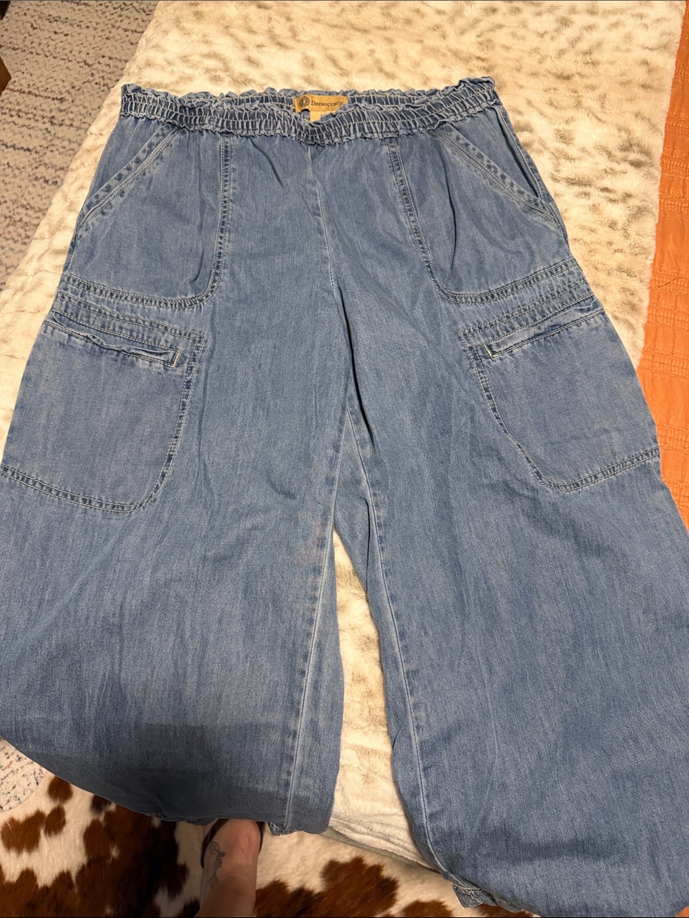 Democracy Elastic Waist Light Blue Denim Cargo Pants